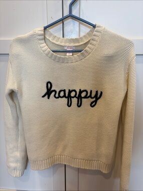 Joe Fresh Cream 'happy' Cable Knit Crewneck Sweater